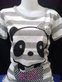 Kaos Strip Baby Panda with Poket Grey  